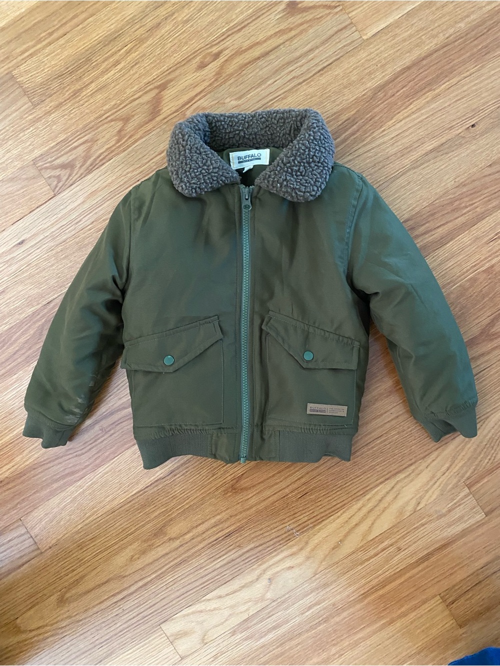 Buffalo David Bitton Olive Green Puffer Jacket with Sherpa Collar.